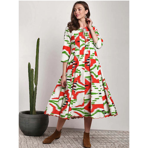 Sangria Women White Printed A-Line Dress