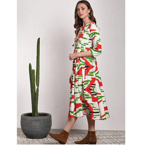 Sangria Women White Printed A-Line Dress