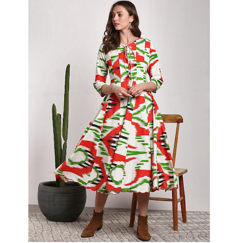 Sangria Women White Printed A-Line Dress