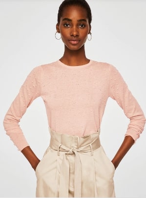 MANGO Women Peach-Coloured Self Design Pullover