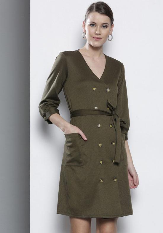 DOROTHY PERKINS Women Green Solid Wrap Dress