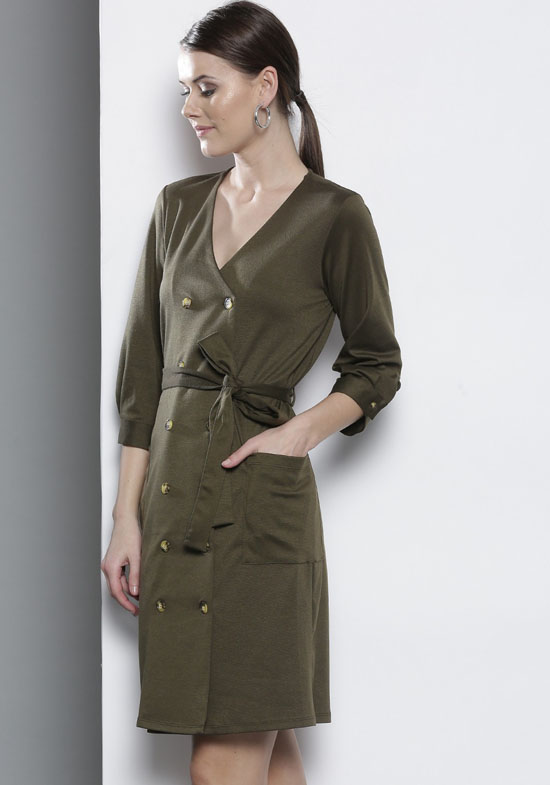 DOROTHY PERKINS Women Green Solid Wrap Dress