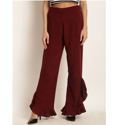 RARE Women Maroon Original Regular Fit Solid Parallel Trousers