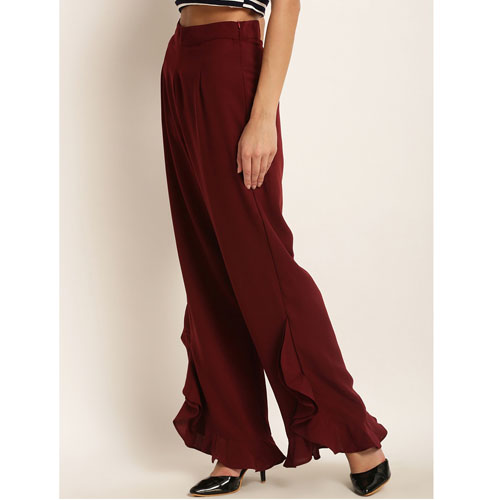 RARE Women Maroon Original Regular Fit Solid Parallel Trousers