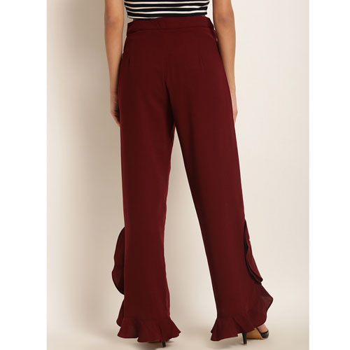 RARE Women Maroon Original Regular Fit Solid Parallel Trousers