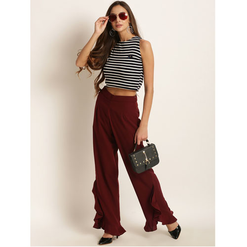 RARE Women Maroon Original Regular Fit Solid Parallel Trousers