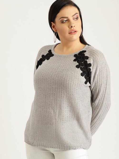 Sztori Plus Size Women Self-Design Pullover