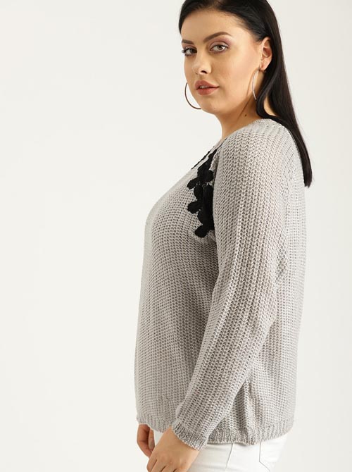 Sztori Plus Size Women Self-Design Pullover