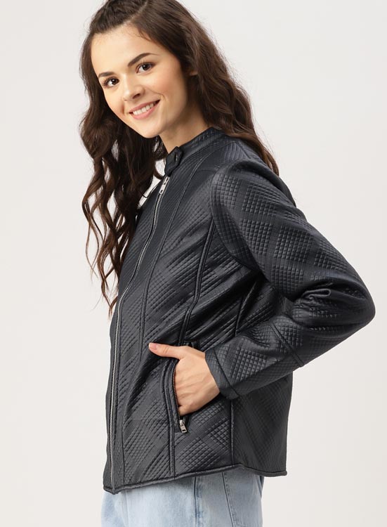 DressBerry Women Self-Design Biker Jacket