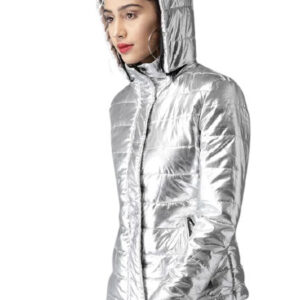 Moda Rapido Women Silver-Toned Solid Padded Jacket