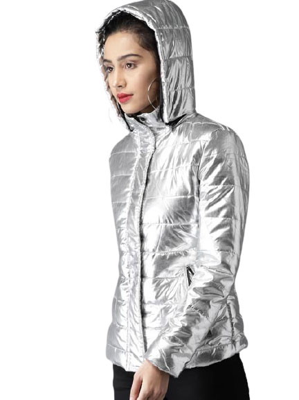 Moda Rapido Women Silver-Toned Solid Padded Jacket