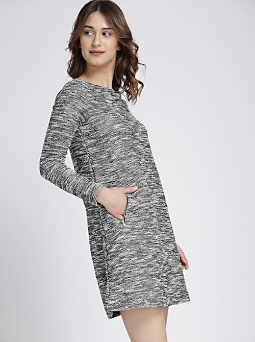 GAP Women Grey Self Design A-Line Dress