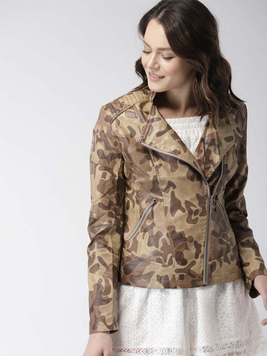 Mast & Harbour Women Printed Biker Jacket