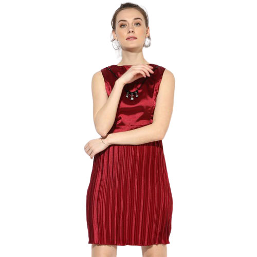 Deal Jeans Maroon Coloured Solid Shift Dress