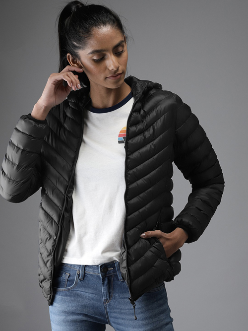 Moda Rapido Women Solid Hooded Puffer Jacket