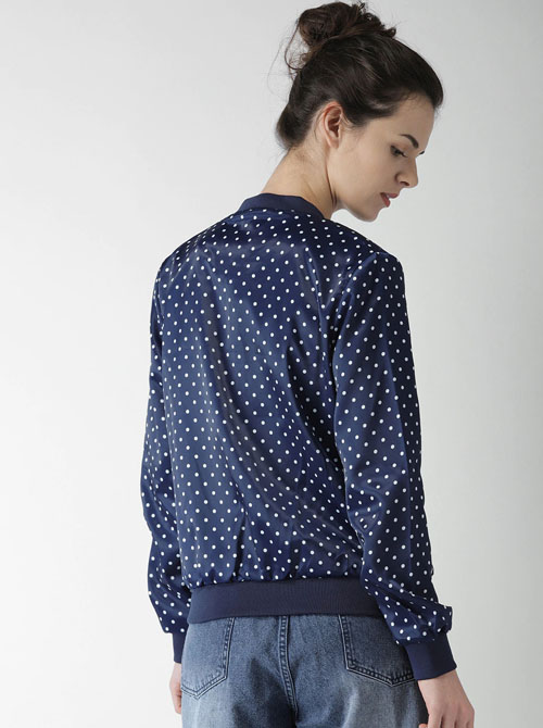 Mast & Harbour Women Navy Blue Printed Bomber Jacket