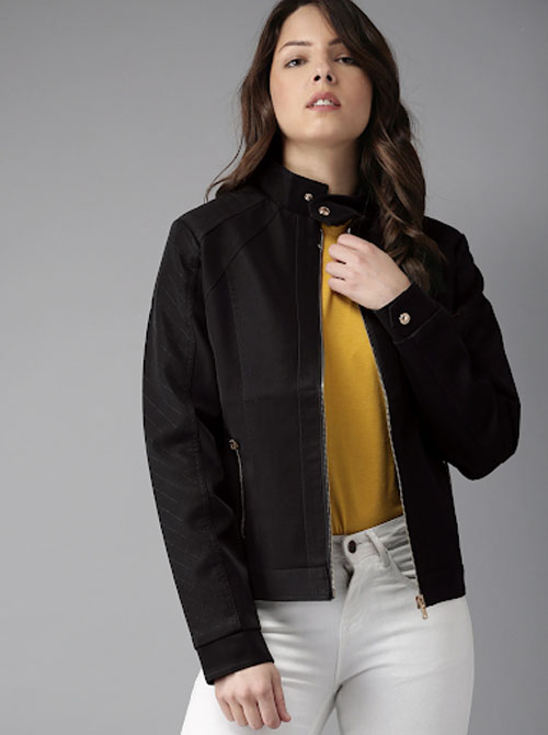 HERE&NOW Women Solid Biker Jacket