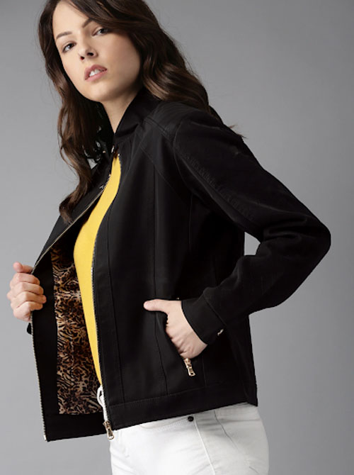 HERE&NOW Women Solid Biker Jacket