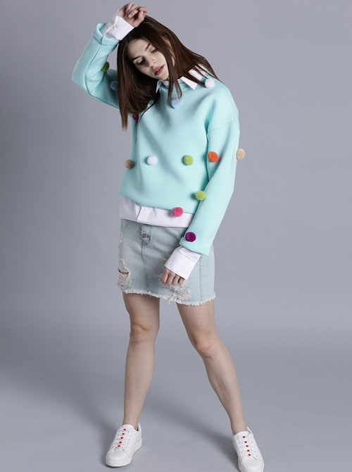 Kook N Keech Solid Pom-Pom Sweatshirt