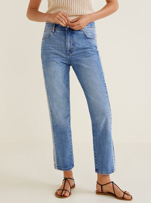 MANGO Straight Fit Mid-Rise Cropped Jeans