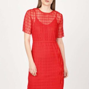 ether Women Red Solid Semi Sheer Sheath Dress