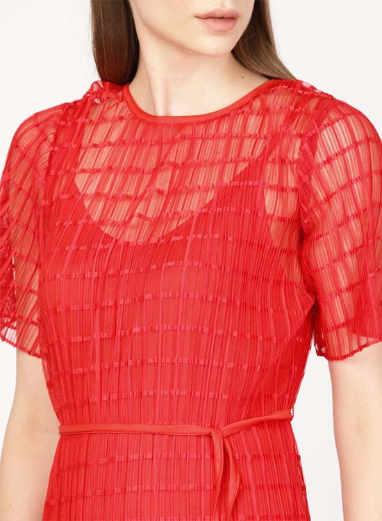 ether Women Red Solid Semi Sheer Sheath Dress