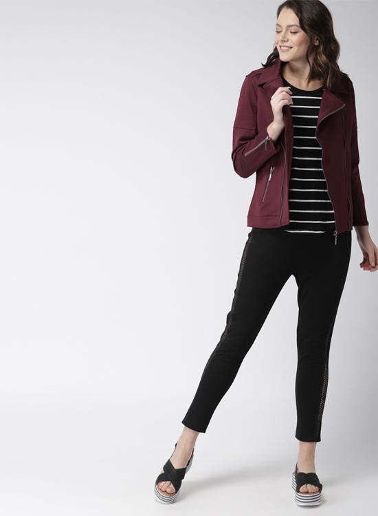 Mast & Harbour Women Solid Biker Jacket