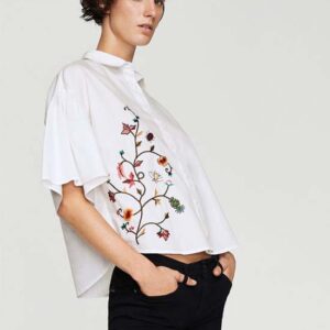 MANGO Women Boxy Embroidered Casual Shirt