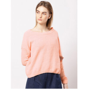 ether Women Peach-Coloured Solid Sweater