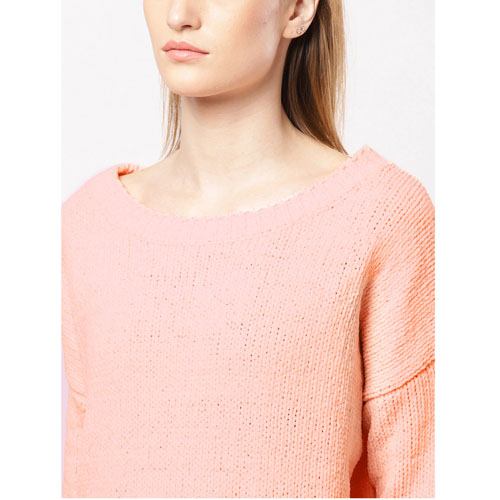 ether Women Peach-Coloured Solid Sweater