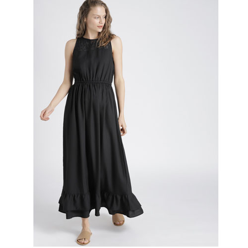 Chemistry Women Black Solid Cinched Waist Maxi Dress