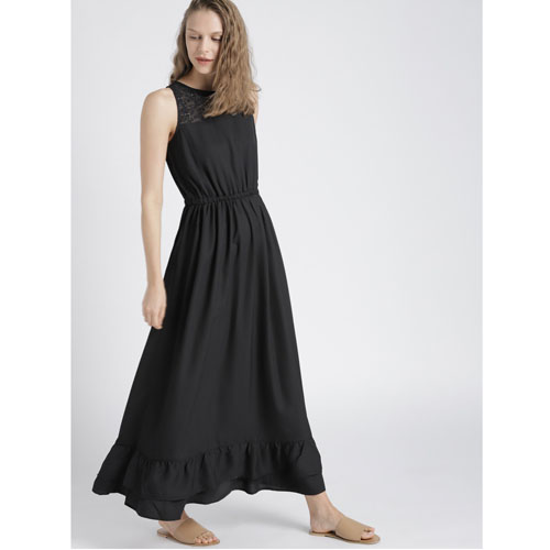 Chemistry Women Black Solid Cinched Waist Maxi Dress