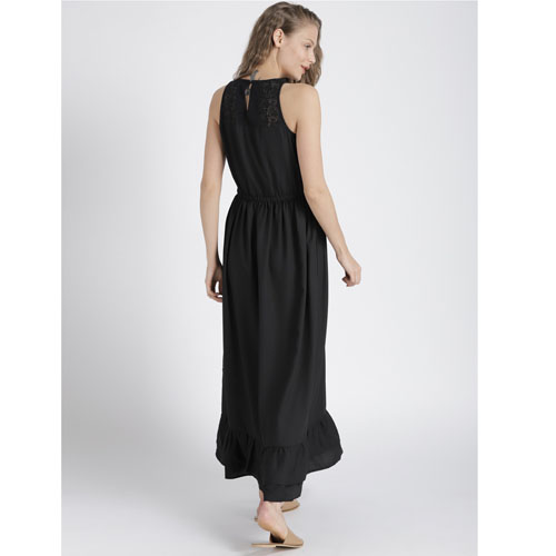 Chemistry Women Black Solid Cinched Waist Maxi Dress