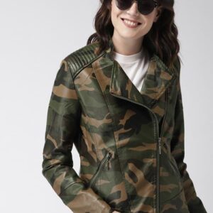 Mast & Harbour Women Camouflage Printed Biker Jacket