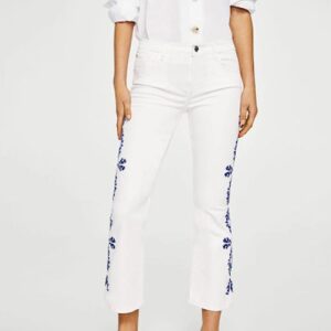 MANGO Women Flared Mid-Rise Clean Look Stretchable Cropped Jeans