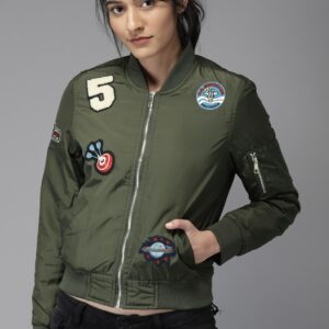 Moda Rapido Women Olive Green Solid Bomber