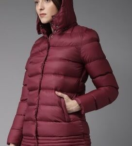 HERE&NOW Women Maroon Solid Puffer Jacket