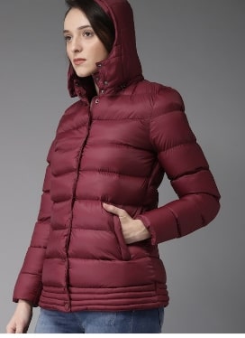 HERE&NOW Women Maroon Solid Puffer Jacket