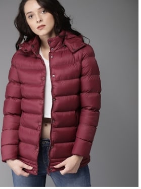 HERE&NOW Women Maroon Solid Puffer Jacket