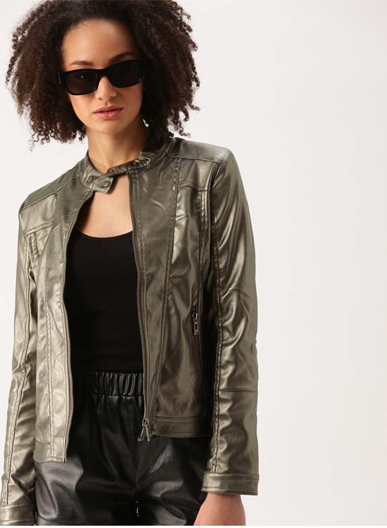 DressBerry Women  Solid Biker Jacket