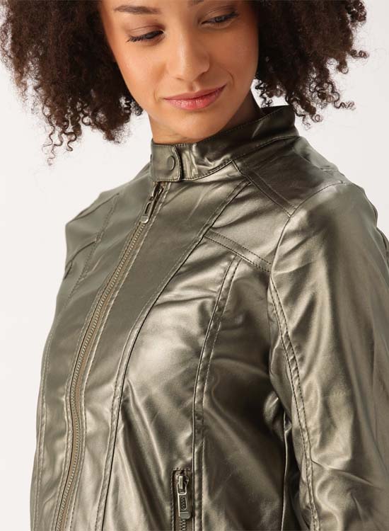 DressBerry Women  Solid Biker Jacket