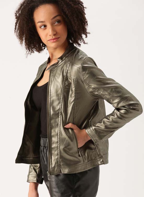 DressBerry Women  Solid Biker Jacket