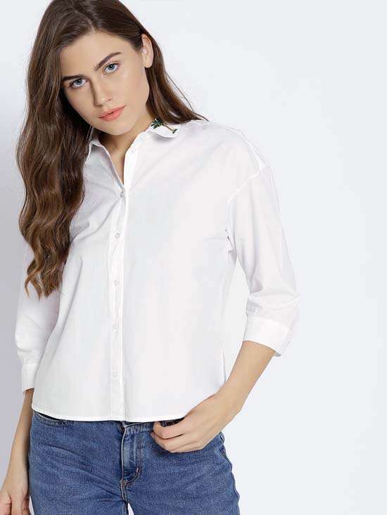 MANGO Women Regular Fit Solid Casual Shirt